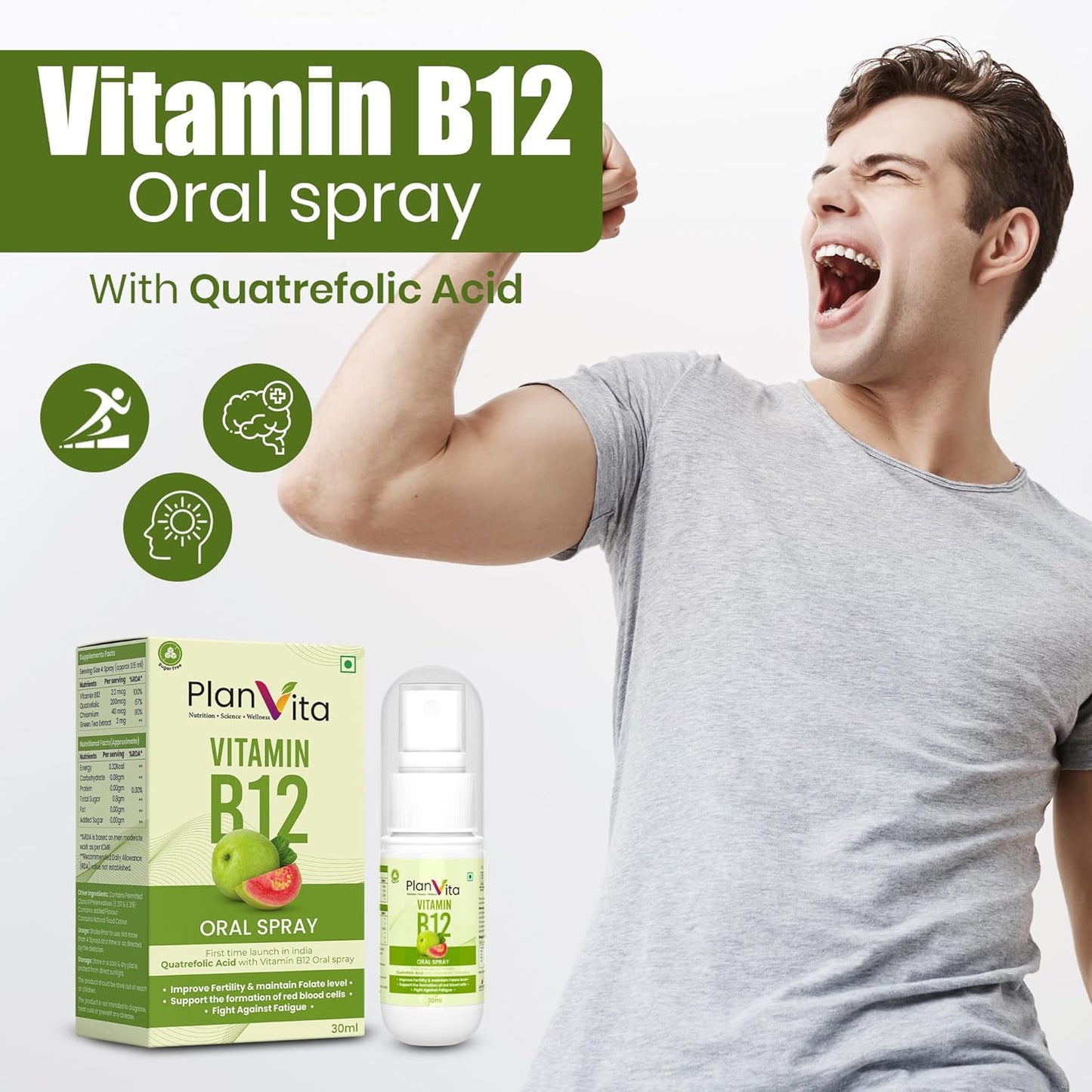 India's First Plnavita Vitamin B12 Spray With Quatrefolic Acid (30 Days Dose)