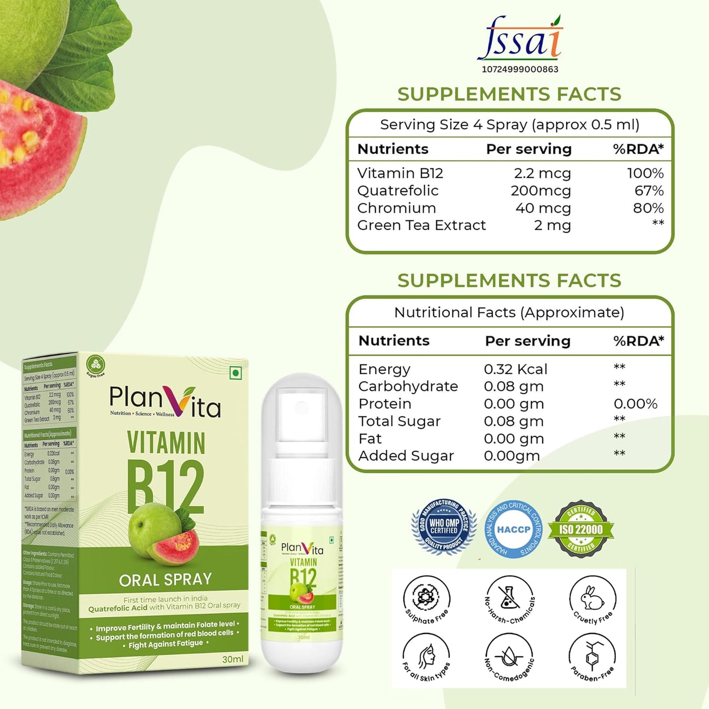 India's First Plnavita Vitamin B12 Spray With Quatrefolic Acid (30 Days Dose)