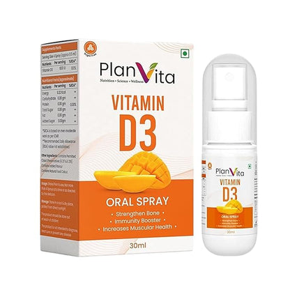 PlanVita Vitamin D3 600iu Supplement Spray For Bone & Muscle Health (30 Days Dose)