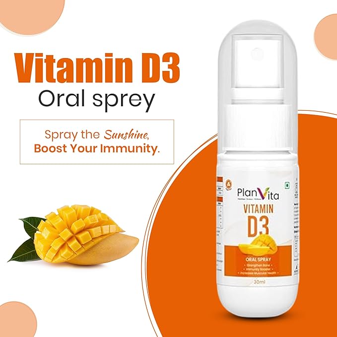 PlanVita Vitamin D3 600iu Supplement Spray For Bone & Muscle Health (30 Days Dose)
