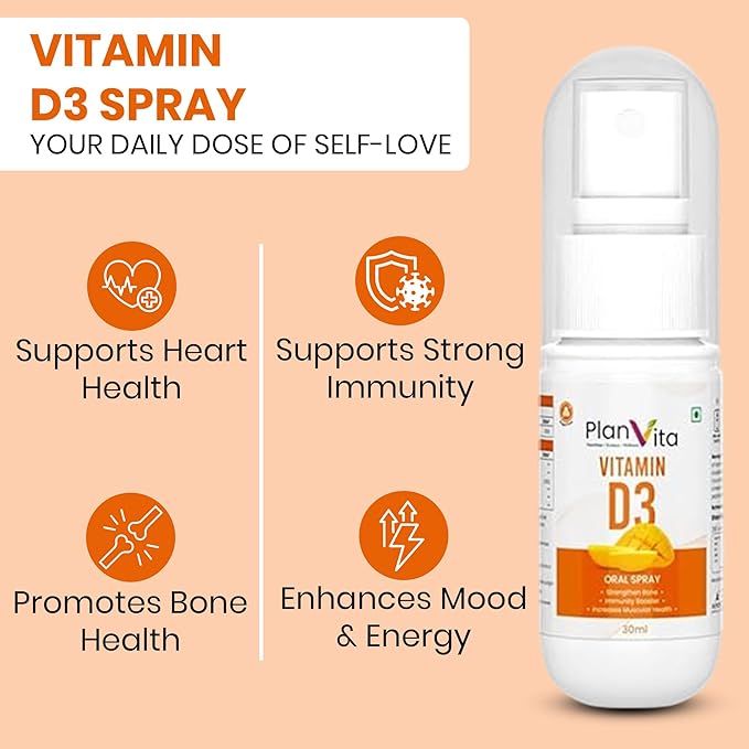 PlanVita Vitamin D3 600iu Supplement Spray For Bone & Muscle Health (30 Days Dose)