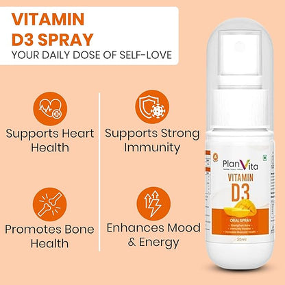 PlanVita Vitamin D3 600iu Supplement Spray For Bone & Muscle Health (30 Days Dose)