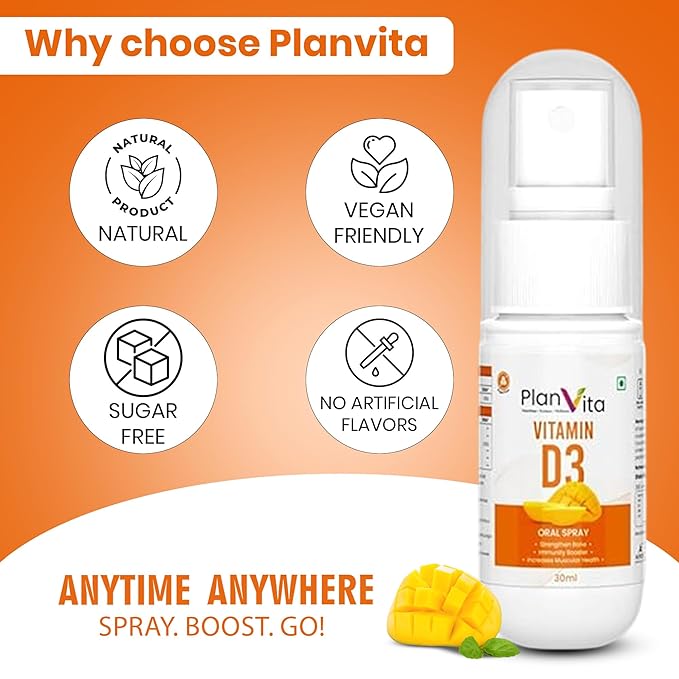 PlanVita Vitamin D3 600iu Supplement Spray For Bone & Muscle Health (30 Days Dose)
