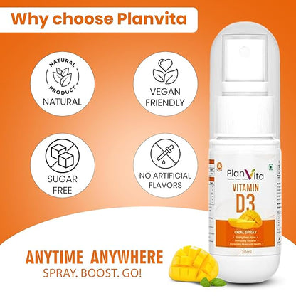 PlanVita Vitamin D3 600iu Supplement Spray For Bone & Muscle Health (30 Days Dose)