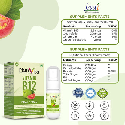 India's First Plnavita Vitamin B12 Spray With Quatrefolic Acid (30 Days Dose)